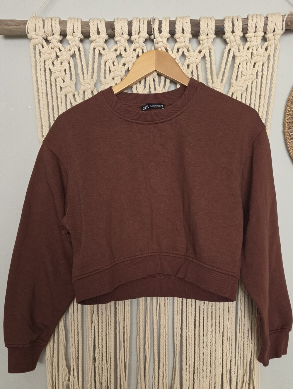 Zara Brown Cropped Crewneck Sweatshirt - Women